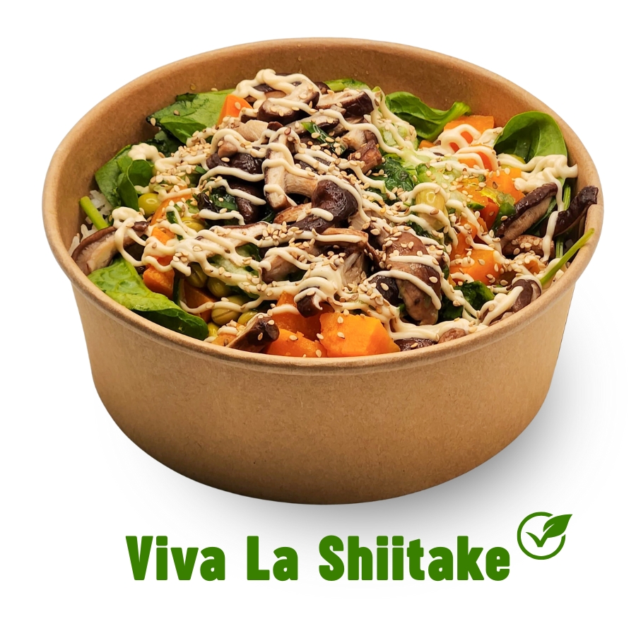 Sushi-Reis, Shiitake Pilze, Teriyaki, Baby-Spinat, Süßkartoffeln, Edamame, Gurke, Wakame, Trüffel-Mayo, Sesam [A, F, N, M] | € 14,20